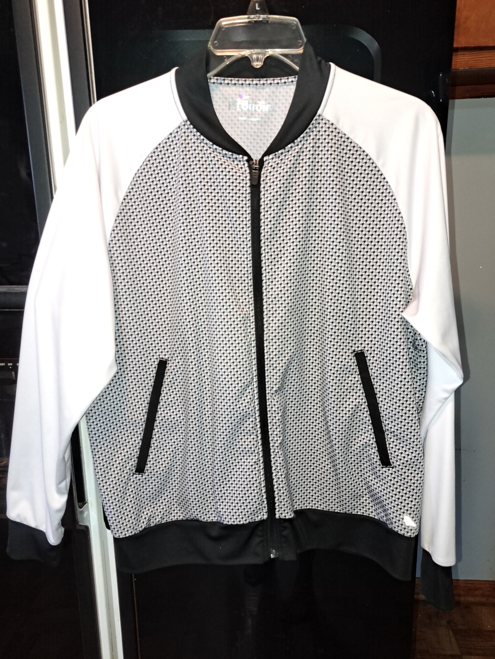 18 Birdies Sporty Black and White Zip-Front Bomber Jacket